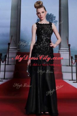 Superior Floor Length Black Prom Party Dress Scoop Sleeveless Zipper