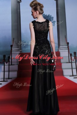 Superior Floor Length Black Prom Party Dress Scoop Sleeveless Zipper
