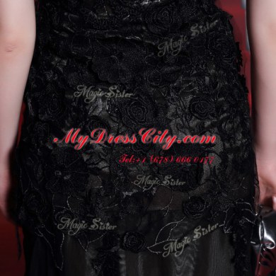 Superior Floor Length Black Prom Party Dress Scoop Sleeveless Zipper