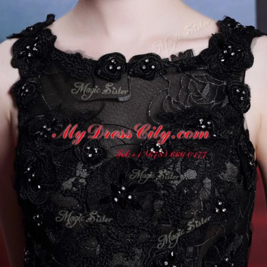 Superior Floor Length Black Prom Party Dress Scoop Sleeveless Zipper