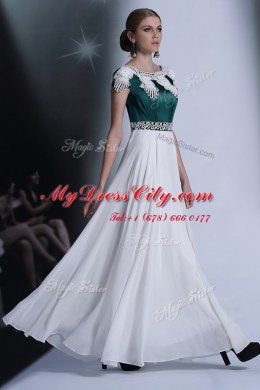 Discount White Scoop Neckline Appliques Prom Party Dress Cap Sleeves Zipper