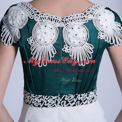 Discount White Scoop Neckline Appliques Prom Party Dress Cap Sleeves Zipper