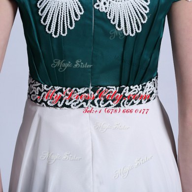 Discount White Scoop Neckline Appliques Prom Party Dress Cap Sleeves Zipper