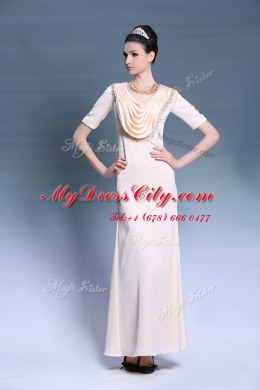 Scoop Short Sleeves Beading and Ruching Zipper