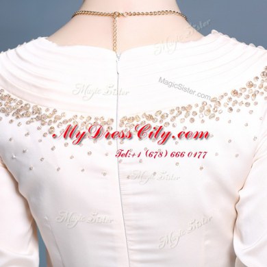 Scoop Short Sleeves Beading and Ruching Zipper
