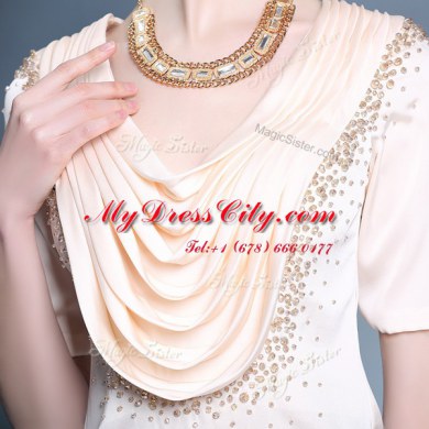 Scoop Short Sleeves Beading and Ruching Zipper