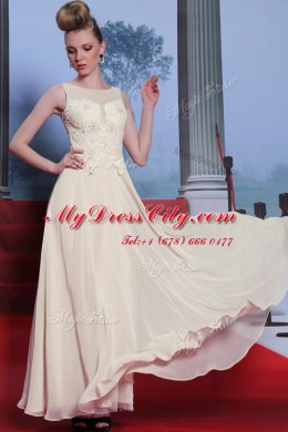 Custom Design Floor Length White Prom Dresses Scoop Sleeveless Side Zipper