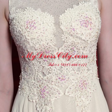 Custom Design Floor Length White Prom Dresses Scoop Sleeveless Side Zipper