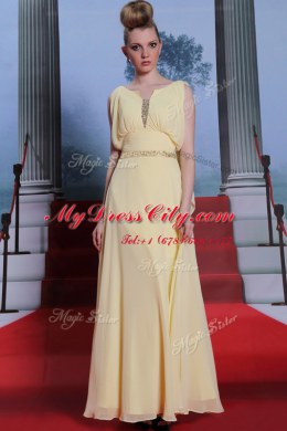 Charming Column/Sheath Light Yellow Scoop Chiffon Sleeveless Floor Length Side Zipper