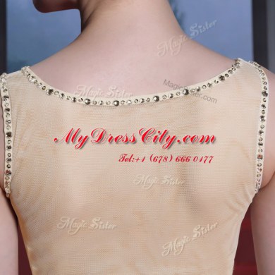 V-neck Sleeveless Chiffon Prom Dresses Beading and Ruching Side Zipper