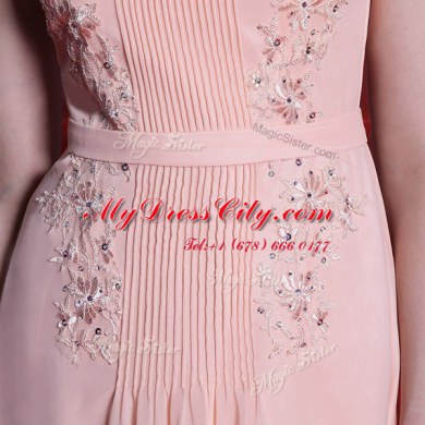 Baby Pink Sweetheart Side Zipper Beading Prom Gown Cap Sleeves