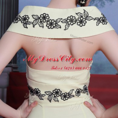 Custom Made Mermaid Light Yellow Cap Sleeves Brush Train Embroidery With Train