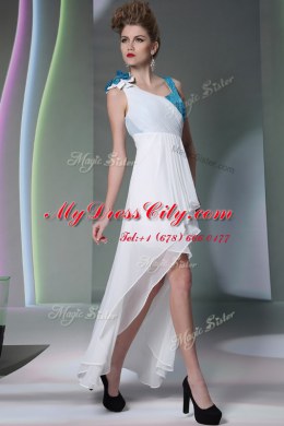 Graceful Chiffon Asymmetric Sleeveless Side Zipper Ruffled Layers and Sequins and Hand Made Flower Homecoming Dress in White