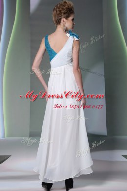 Graceful Chiffon Asymmetric Sleeveless Side Zipper Ruffled Layers and Sequins and Hand Made Flower Homecoming Dress in White