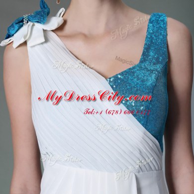 Graceful Chiffon Asymmetric Sleeveless Side Zipper Ruffled Layers and Sequins and Hand Made Flower Homecoming Dress in White