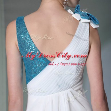 Graceful Chiffon Asymmetric Sleeveless Side Zipper Ruffled Layers and Sequins and Hand Made Flower Homecoming Dress in White