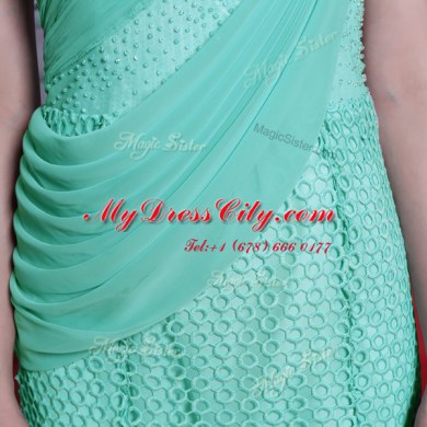 Turquoise Column/Sheath Chiffon One Shoulder Sleeveless Ruching Floor Length Side Zipper