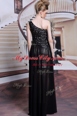 Superior One Shoulder Appliques Prom Dresses Black Side Zipper Sleeveless Floor Length
