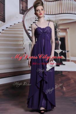 Empire Prom Dresses Purple Spaghetti Straps Chiffon Sleeveless Floor Length Side Zipper