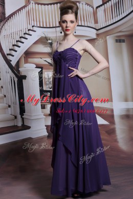 Empire Prom Dresses Purple Spaghetti Straps Chiffon Sleeveless Floor Length Side Zipper