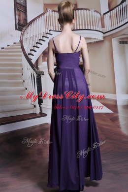 Empire Prom Dresses Purple Spaghetti Straps Chiffon Sleeveless Floor Length Side Zipper