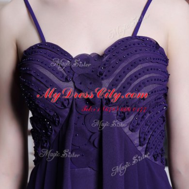 Empire Prom Dresses Purple Spaghetti Straps Chiffon Sleeveless Floor Length Side Zipper