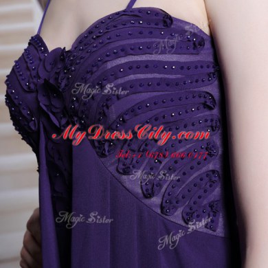 Empire Prom Dresses Purple Spaghetti Straps Chiffon Sleeveless Floor Length Side Zipper