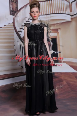 Scoop Black Chiffon Zipper Homecoming Dress Sleeveless Floor Length Beading and Appliques