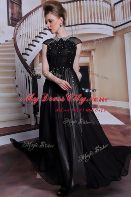 Scoop Black Chiffon Zipper Homecoming Dress Sleeveless Floor Length Beading and Appliques