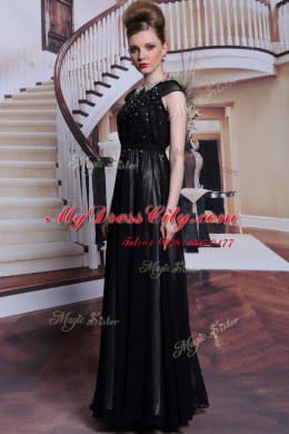 Scoop Black Chiffon Zipper Homecoming Dress Sleeveless Floor Length Beading and Appliques