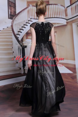 Scoop Black Chiffon Zipper Homecoming Dress Sleeveless Floor Length Beading and Appliques