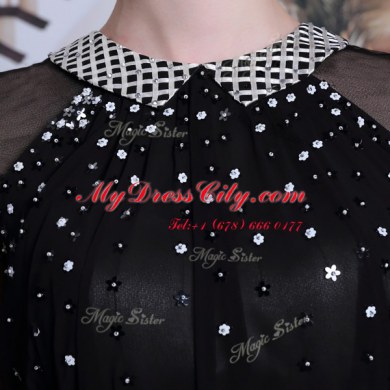 Scoop Black Chiffon Zipper Homecoming Dress Sleeveless Floor Length Beading and Appliques