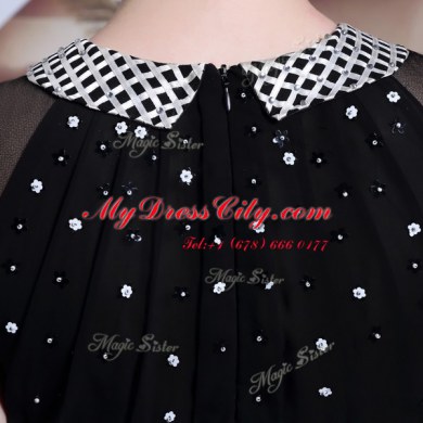 Scoop Black Chiffon Zipper Homecoming Dress Sleeveless Floor Length Beading and Appliques