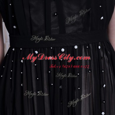 Scoop Black Chiffon Zipper Homecoming Dress Sleeveless Floor Length Beading and Appliques