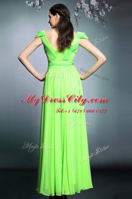 Short Sleeves Chiffon Floor Length Backless Dress for Prom in with Pattern