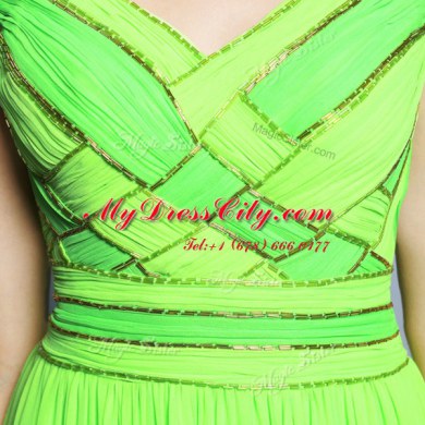 Short Sleeves Chiffon Floor Length Backless Dress for Prom in with Pattern