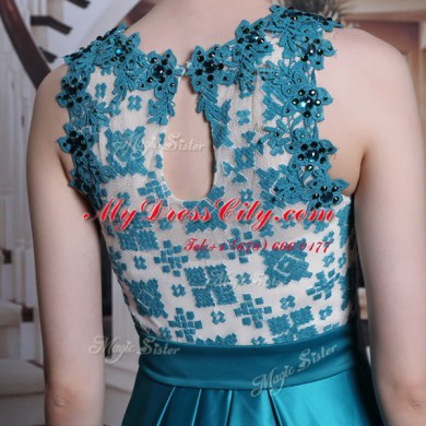Eye-catching Scalloped Floor Length Column/Sheath Sleeveless Teal Prom Party Dress Clasp Handle