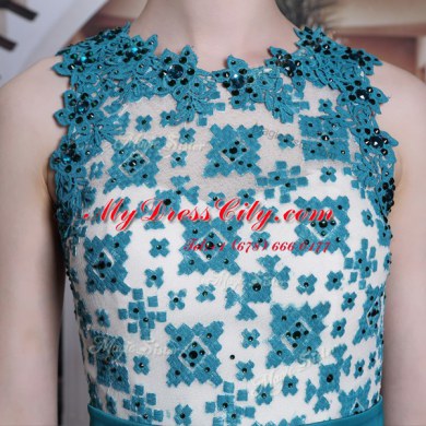 Eye-catching Scalloped Floor Length Column/Sheath Sleeveless Teal Prom Party Dress Clasp Handle
