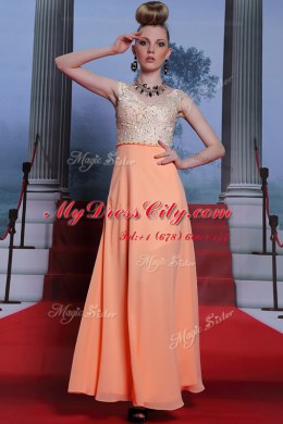 Lovely Scalloped Sleeveless Side Zipper Prom Evening Gown Orange Chiffon