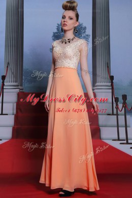 Lovely Scalloped Sleeveless Side Zipper Prom Evening Gown Orange Chiffon