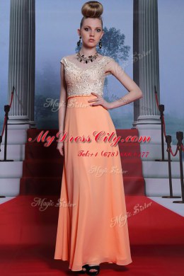 Lovely Scalloped Sleeveless Side Zipper Prom Evening Gown Orange Chiffon
