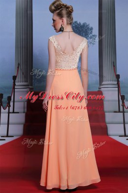 Lovely Scalloped Sleeveless Side Zipper Prom Evening Gown Orange Chiffon