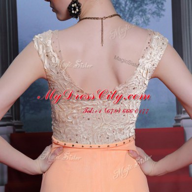 Lovely Scalloped Sleeveless Side Zipper Prom Evening Gown Orange Chiffon