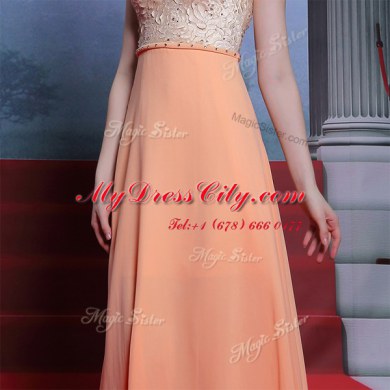 Lovely Scalloped Sleeveless Side Zipper Prom Evening Gown Orange Chiffon