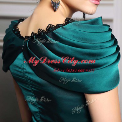 Dark Green V-neck Zipper Beading and Embroidery and Belt Dress for Prom Short Sleeves