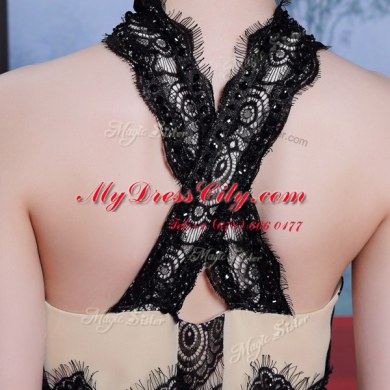 High-neck Sleeveless Criss Cross Prom Dresses Champagne Chiffon