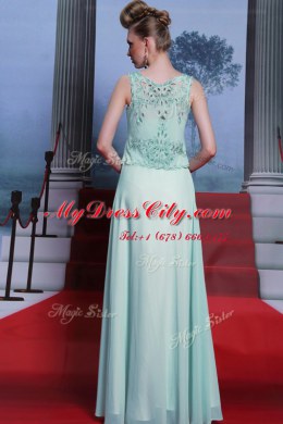 Floor Length Apple Green Homecoming Dress Scalloped Sleeveless Side Zipper