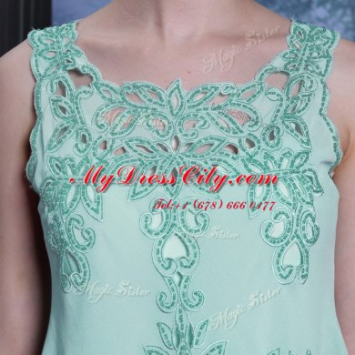 Floor Length Apple Green Homecoming Dress Scalloped Sleeveless Side Zipper