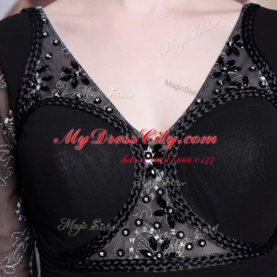 Enchanting Black Chiffon Zipper 3 4 Length Sleeve Floor Length Beading