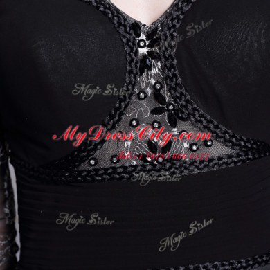 Enchanting Black Chiffon Zipper 3 4 Length Sleeve Floor Length Beading